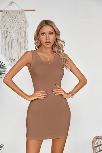 Image of VICHYIE Womens Summer Tank Dress Scoop Neck Ribbed Sleeveless Bodycon Mini Slim Fitted Pencil Dresses