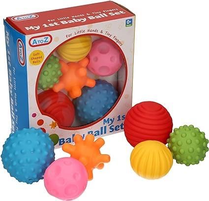A2Z 4 Kids My First Baby Sensory Balls 6 Piece Multicolor Different Shaped Set Hand Massage Babies Toddlers Toy Early Development, Soft Toys Babies