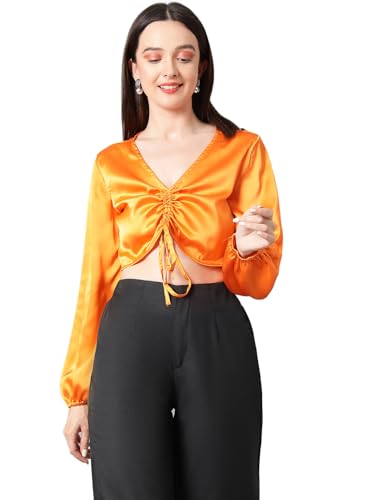 Image of KOTTY Womens Satin Full Sleeves Solid Regular Fit Top