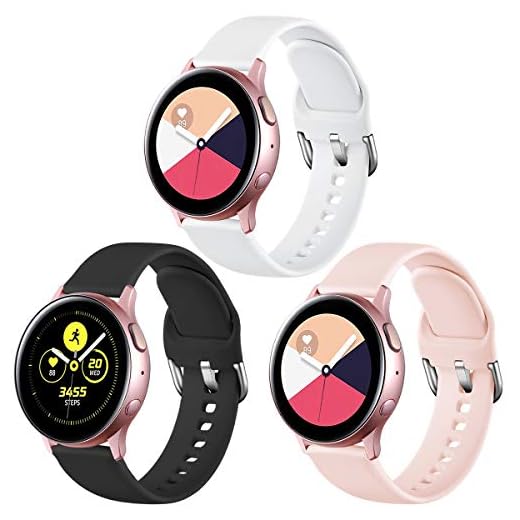 Vobafe 3-pack armband, kompatibla med Samsung Galaxy Watch, rem i mjukt silikon, ersättningsarmband för Galaxy Watch Active/Active 2 (44mm/40mm)/Watch 3 (41mm)/Gear Sport, S, svart/vit/sandrosa