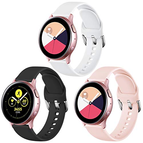 Vobafe Bracelet 3 Pack Compatible avec Samsung Galaxy Watch 4/4 Classic/5/5 Pro/Active/Active 2 40mm/44mm, Silicone Souple Bracelets de Sport pour Galaxy Watch 3 41mm/Gear Sport, S Noir/Blanc/Rose