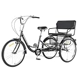 Adult Tricycle 7 Speed, 24 Inch 3 Wheel Bikes Extended Rear wheelbase Tricycle Suitable for Modification Wheel...
