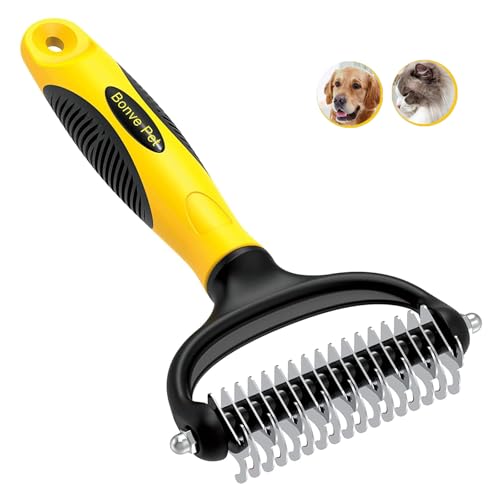 Bonve Pet Hundebürste, Unterfellbürste Entfilzungsstriegel für Hunde & Katzen mit Mittel- bis Langhaar - Unterwollbürste gegen Verfilzungen & Unterwolle (Gelb)