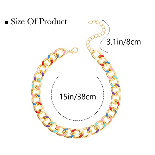 Acedre Chunky Choker Necklaces Gold Cuban Link Chain Hiphop Thick Clavicle Statement Necklace Punk Neck Jewerly For Women And Men (C-Colorful) #TOP3