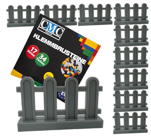 CMC imports 10 x Zaun Klemmbausteine Gartenzaun Lattezaun vers. Farben zur Auswahl Bausteine 1x4x2 Noppen Zaunelemente Kompatibel Einzelteile (411 - Hellgrau)