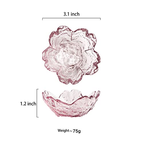 Halyuhn 6 Pack Mini Pink Bowls For Charcuterie Board, 3”Width Tiny Stackable Soy Sauce Dish, Clear Glass Flower Shaped Snack Dip Bowl Décor Side Dish With Wavy Edge Dessert Bowl Prep Seasoning Dish #TOP1