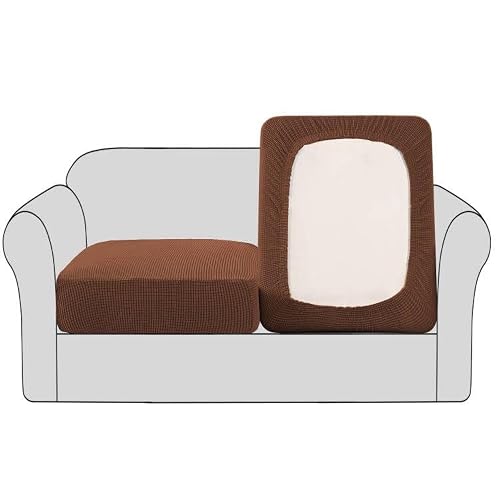 H.VERSAILTEX High Stretch Couch Cushion Covers,Chair Sofa Seat Slipcovers Couch Cushion Cover Stretch Furniture Protector for Kids, Pets(2 Packs Cushion Loveseat Covers, Caramel)