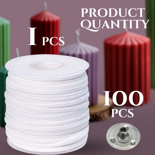 101Pcs Candle Diy Tools Set — 200Ft Candle Wick Roll And 100Pcs Metal Tabs For Candle Making Supplies Candle Wick Spool White Woven Candle Wicks For Diy Candle Craft Making Candle #TOP2