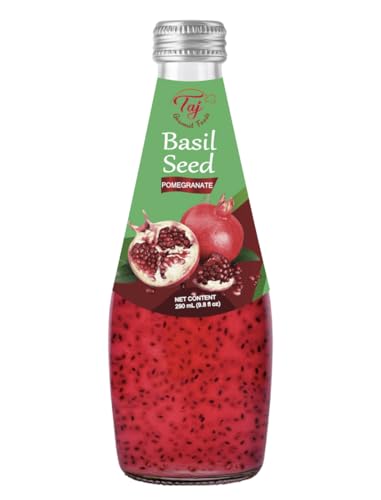 TAJ Pomegranate Basil Seed Drink, Naturally Refreshing & Cooling, 290ml Glass Bottle, 6-Pack