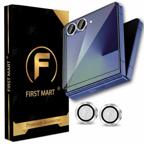 Image of FIRST MART Tempered Glass for Samsung Galaxy Z Flip 7 5G with Silver Camera Ring Guard & Installation Kit | HD Clear Edge-to-Edge Screen Protector, Scratch Resistant, Case-Friendly | Pack of 1