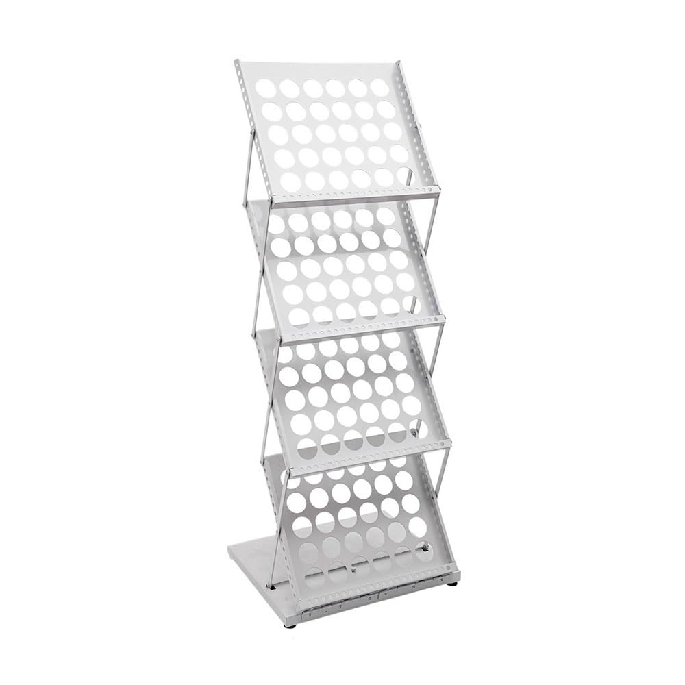Jianjunchaling White 4 Pockets Aluminum Floor Standing Magazine Rack, Foldable Catalog Literature Portable Brochure Display Stand,A3 Size, For Exhibition For Office, Trade Show, Exhibitions(White)