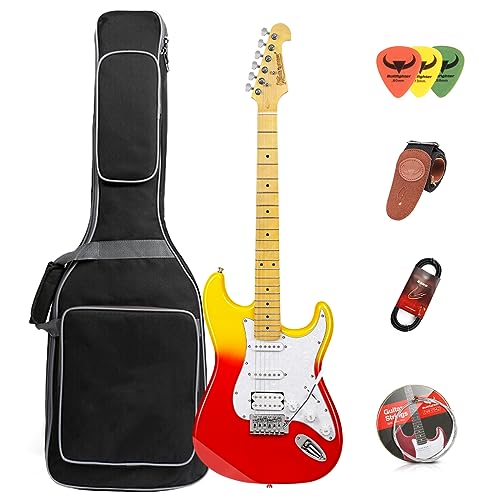 Bullfighter Guitare électrique simple ST Ensemble de guitare électronique adulte professionnel débutant Sac de guitare (rouge) - Les Beatles, Paul McCartney, John Lennon, RIngo Starr, George Harrison Bullfighter Guitare électrique simple ST Ensemble de guitare électronique adulte professionnel débutant Sac de guitare (rouge) – Image 3