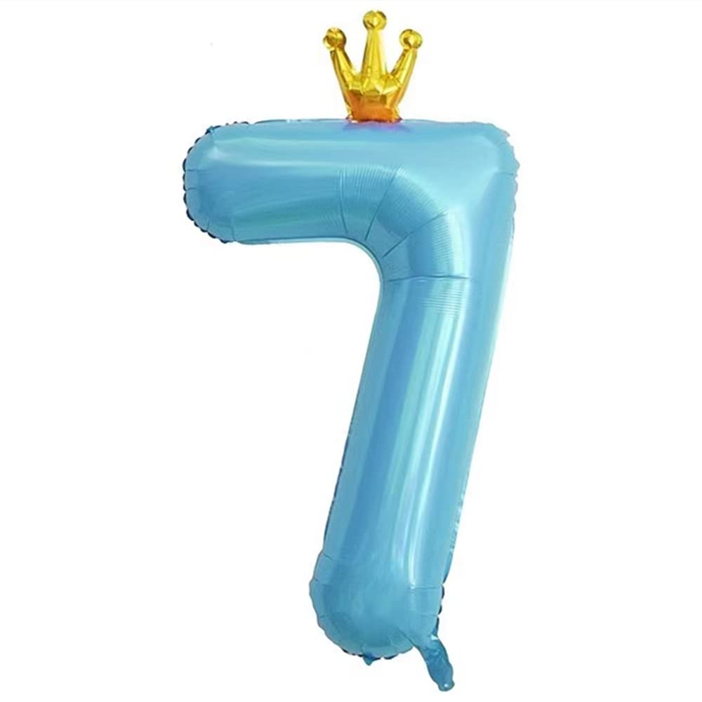 40 Inch Blue Conjoined Crown Number 7 Balloons, 7th Birthday Balloons for Birthday Party Decorations. (7)