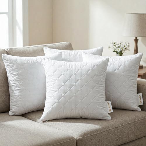 Image of AYKA Microfiber Cushion Filler Set of 4 (24x24 Inch) | Soft & Fluffy Sofa Cushions Inserts | Premium Polyester Fiber Throw Pillows for Sofa, Couch, Bed & Living Room Decor | White