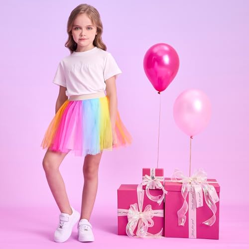 Image of DXTON Girls Tutu Skirt Rainbow Toddler Tulle Ballet Dance Skirt for 3-10Y