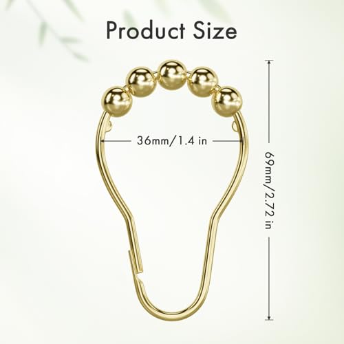 Image of Amazer Shower Curtain Hooks Rings, Anti-Rust Metal Double Glide Shower Hooks for Bathroom Shower Rods Curtains-Set of 12-Gold