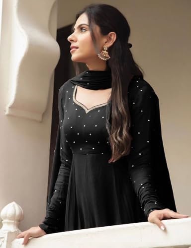 Image of Elegant Fox Georgette Gown with Sequence Work & Moti Lace Dupatta Party & Ethnic for Women