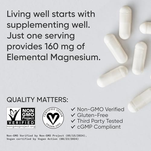 Image of Sports Research Magnesium Glycinate - Supports Restful Sleep & Enzymatic Processes - 160 mg Chelated Magnesium - Vegan Capsule - 180 Count