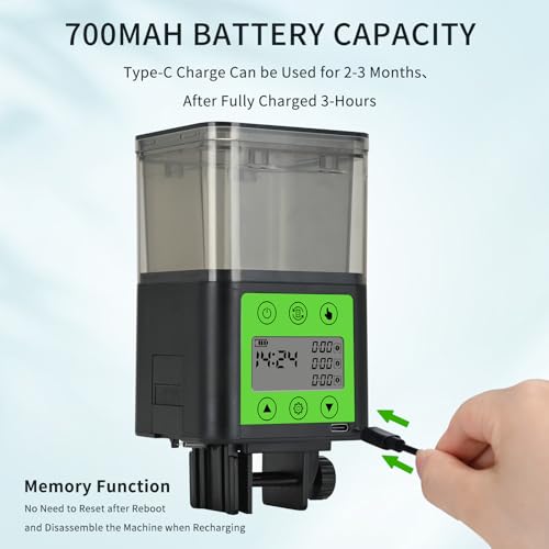 Podazz Automatic Fish Feeder for Aquarium with Timer, LCD Display 320ML Large Capacity Adjustable Fish Dispenser, Operated Feeders for Goldfish, Turtle for Vacation, Weekend or Daily Use(Green) - Thumbnail 6