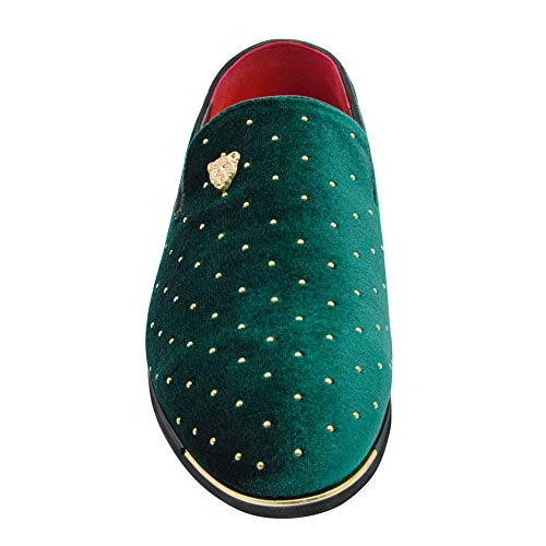 Cmm Men's Fashion Tuxedo Loafers Rhinestones Slip-On Wedding Moccasins Green And Gold Loafers Size 11.5 Navy #TOP2