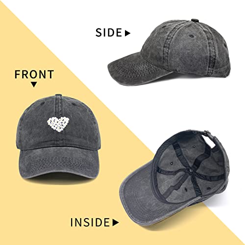 Womens Baseball Caps Black Baseball Cap Women Hats Ball Cap Cute Cotton Distressed Dad Vintage Adjustable Denim Plain Black Unstructured Small Low Profile Ladies Fits Well Fashion（Love） #TOP1