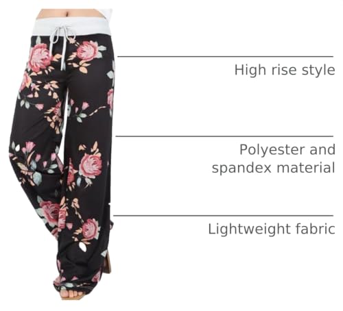 Image of iChunhua Women's Comfy Stretch Floral Print Drawstring Palazzo Wide Leg Lounge Pant