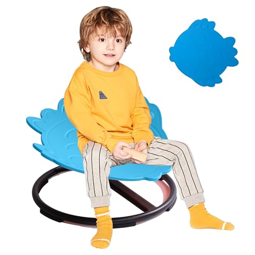 romrex Kids Sensory Swivel Chair - Fish Spinning Chair Seat for Balance, Coordination - Sensory Therapy Stool for Kids with Autism & ADHD - Active Indoor Play Set for Home & Classroom (Blue)