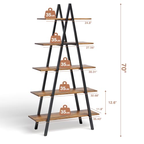 5-Tier-Ladder-Bookshelf-Industrial-A-Shaped-Bookcase-Christmas-Village-Display-Stand-Tall-Ladder-Shelf-Storage-Organizer-for-Living-Room-Home-Office-Black 5 Tier Ladder Bookshelf Industrial A Shaped Bookcase Christmas Village Display Stand Tall Ladder Shelf Storage Organizer for Living Room Home Office Black
