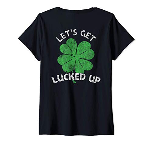 Womens Vintage Shamrock Let's Get Lucked Up Irish St. Patrick's Day V-Neck T-Shirt