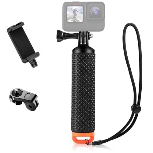 ShipeeKin Poignée Flottante Action Cam Poignée sous-Marine Monopode Poignée Flottante Bâton de plongée avec Adaptateur pour téléphone Portable, Toutes Les caméras Gopro, Fusion, Insta360, SJCAM, etc.