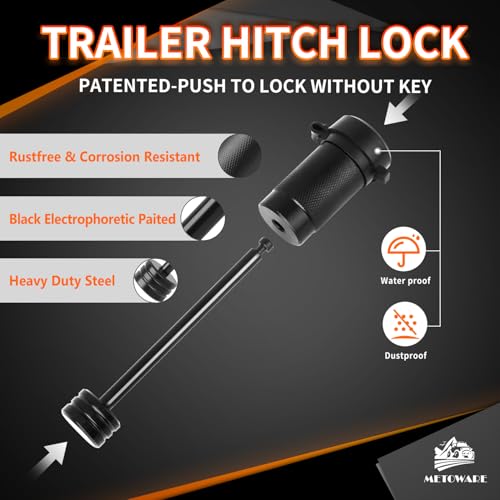 Image of METOWARE Trailer Tongue Coupler Lock 1 /4 inch Dia, 3-1 /2 inch Span, Trailer Hitch Lock for Latch-Type Coupler, Black Trailer Pin Lock for Towing Trailer RV Car Boat Truck (1 Pack)