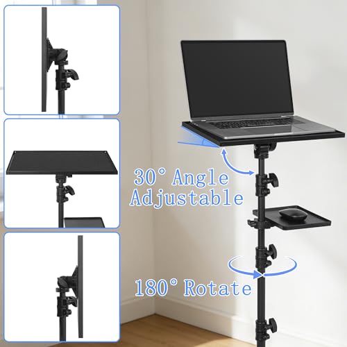 AKOZLIN Projektor-Stativ mit 2 Ablagen und 4 Beinen, tragbar, höhenverstellbar (65–130 cm), 180° drehbar, für Projektoren und DJ-Equipment