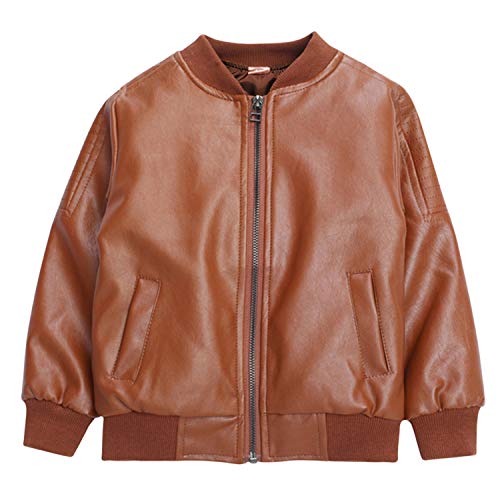 Evelin LEE Kids Boys Long Sleeve Zip Up PU Leather Jacket Coat Loose Casual Moto Outwear