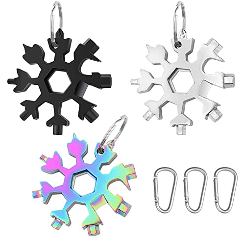 Multiherramienta para Copos de Nieve 18 En 1, 2Pcs Herramienta de Copo de Nieve de Acero Inoxidable, Destornillador, Llave Allen, Abridor de Botellas, Multi Herramienta copo de Nieve (plata)