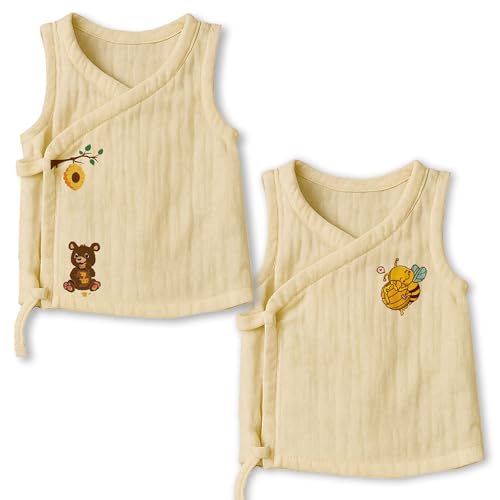 Image of Organic Cotton Muslin Angarkha Jabla, Ivory, Pack of 4 for Baby Boy & Baby Girl 0-3 Months