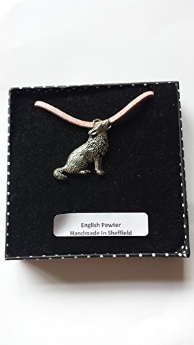 Collier loup en étain 3D avec cordon rose ajustable pour elle