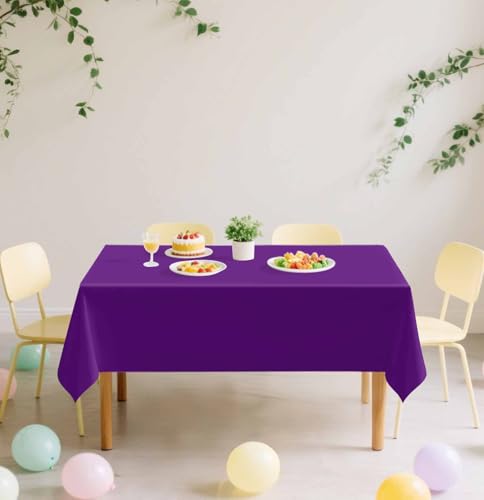 Image of SietDESEO 2 Pack Purple Plastic Tablecloth Rectangle 54 x 108 Premium Disposable Table Cloth Plastic Purple Table Cover for Wedding Baby Shower Party Decorations