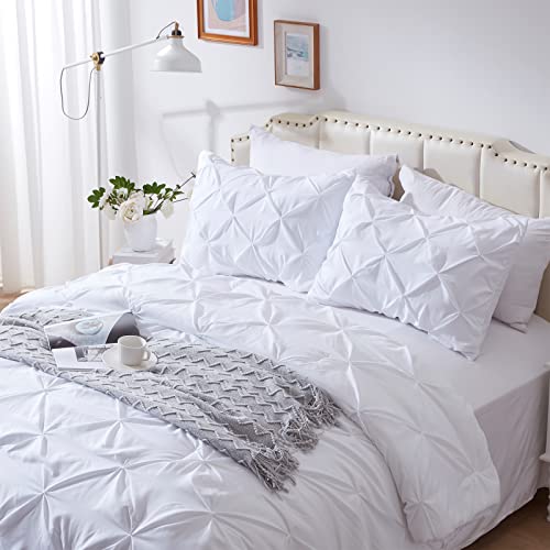 Nexhome King Comforter Set Pintuck White Comforter Set Soft Pinch Pleat Microfiber Lightweight Down Alternative All Season 3 Pieces Bedding Comforters & Sets（1 Comforter 2 Pillow Shams） #TOP1