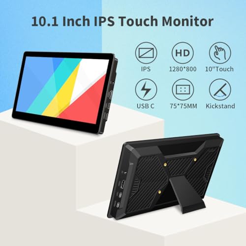 Image of 10.1 inch Touch Screen Monitor, IPS 1280x800 Small USB-C Secondary Display, 10-Point Touch, HDMI, VESA, Dual Speakers, Mini Monitor for Laptop PC Rasp Pi
