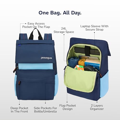 Image of Provogue Plyn 24 litres everyday backpack bag for man with 15.6 inch laptop compartment, stylish contemporary daily use college, office & outdoor backpack bags for women with organiser