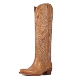 Modatope Tan Cowboy Boots for Women Knee High Wide Calf...