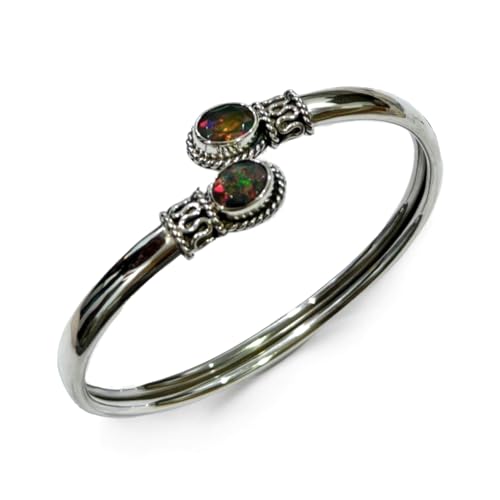 925 Sterling Silver Cuff Bracelets For Women Black Opal Gemstone