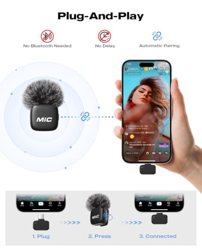 2-Pack Mini Wireless Lavalier Microphone for iPhone, iPad, Android and PC, Clip-On Mic with Noise Reduction, Auto Pairing, Mute and Reverb, USB-C Receiver, Lightning and USB-A Adapters view 7