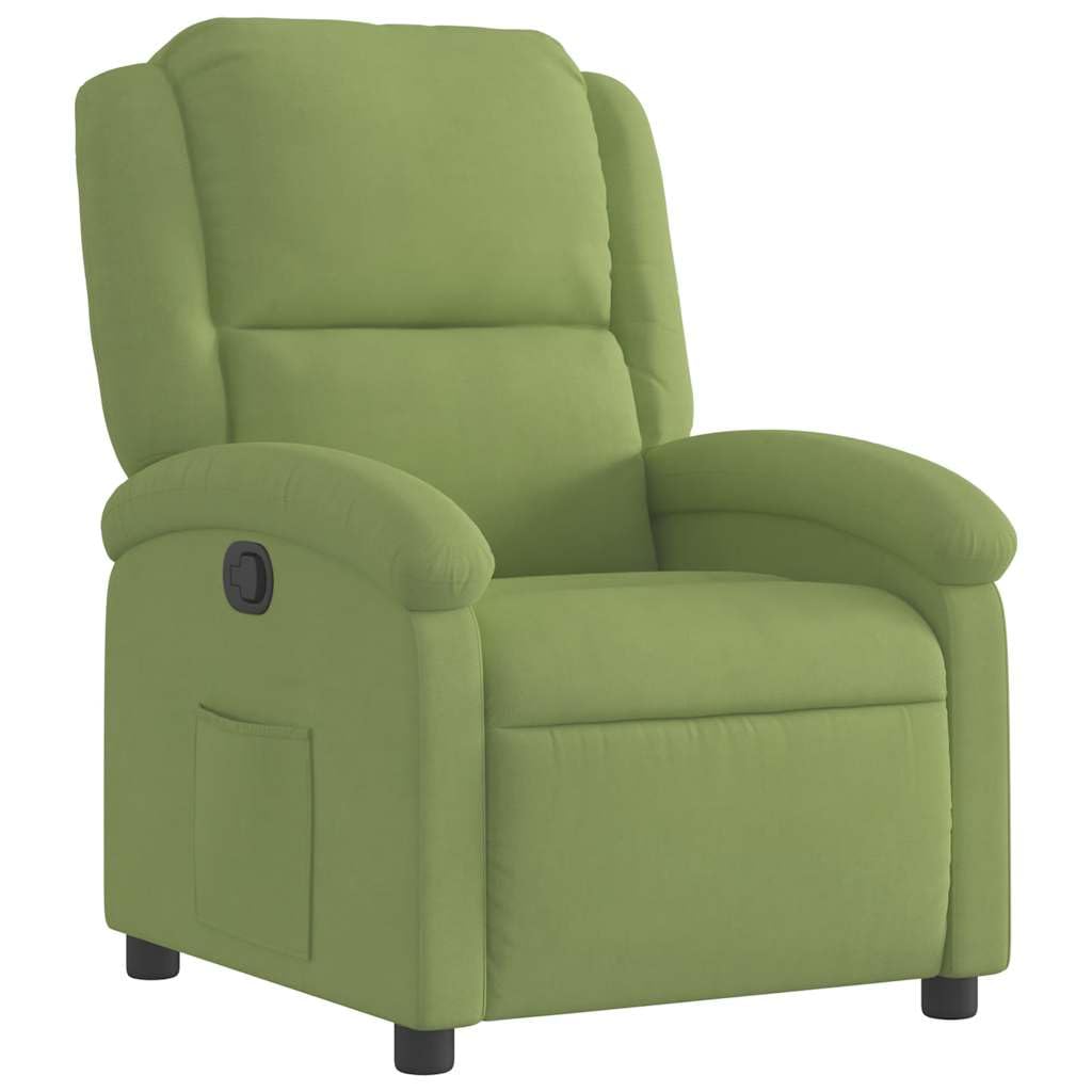 Fauteuil Relax Vert Clair Velours Fonction Inclinable Manuelle Réglable Confortable Max 110 kg pour Salon Chambre Bureau