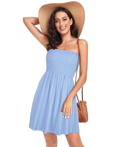 Image of Summer Dress for Women Beach Boho Strapless Cover Ups Off Shoulder Floral Sundresses