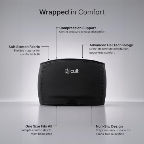 Image of CULT Migraine Relief Cap for Hot & Cold Gel Therapy | 360 Full Head Wrap Ice Mask for Headaches, Sinus Pressure & Tension Stress (Black)