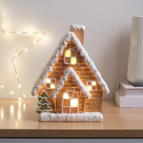 Lights4fun Lebkuchenhaus aus Keramik | Dekohaus mit LEDs beleuchtet |...