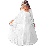 Abiti da bambina con fiore bianco Abiti da sposa ragazza Abiti da damigella d'onore Festa da principessa Prom Abito da battesimo bianco