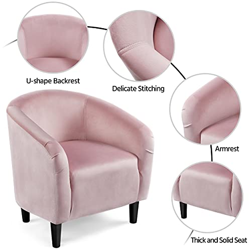 Yaheetech Club Chair, Velvet Accent Chair Upholstered Barrel Chair Sitting Chair With Armrest And Low Back For Living Room Bedroom, Pink #TOP13