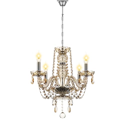Ridgeyard Moderno Soggiorno Lampadario di Cristallo a 4 Luci,K5 Cognac Regolabile Cristallo Lampadari Gocce Soffitto Lampada,4 X 40W E14 per La Decorazione Della Casa Soggiorno Sala da Pranzo